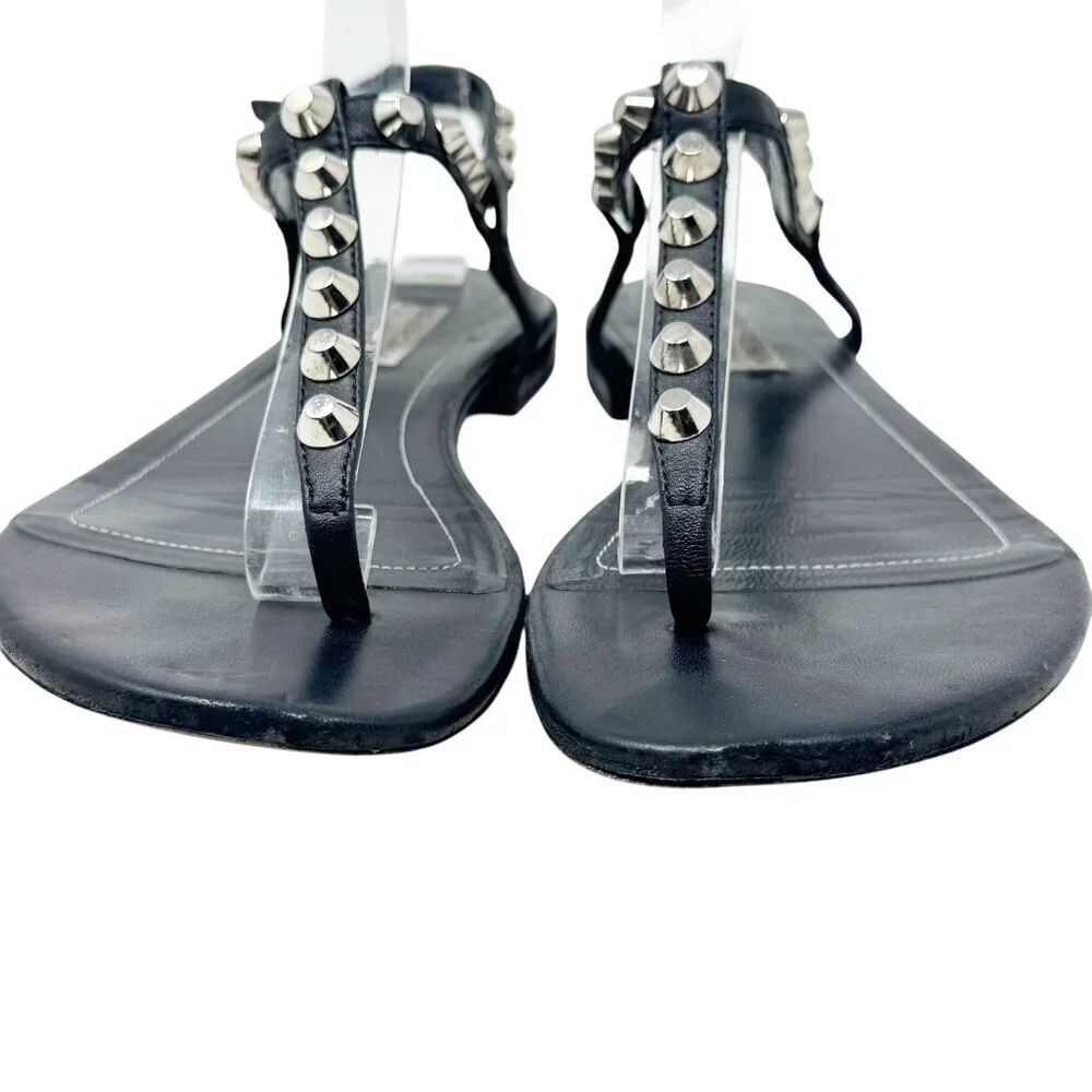 Balenciaga Paris Moto Stud Ankle T Strap thong Sandals Black Leather 36.5 6.5 - Picture 6 of 13